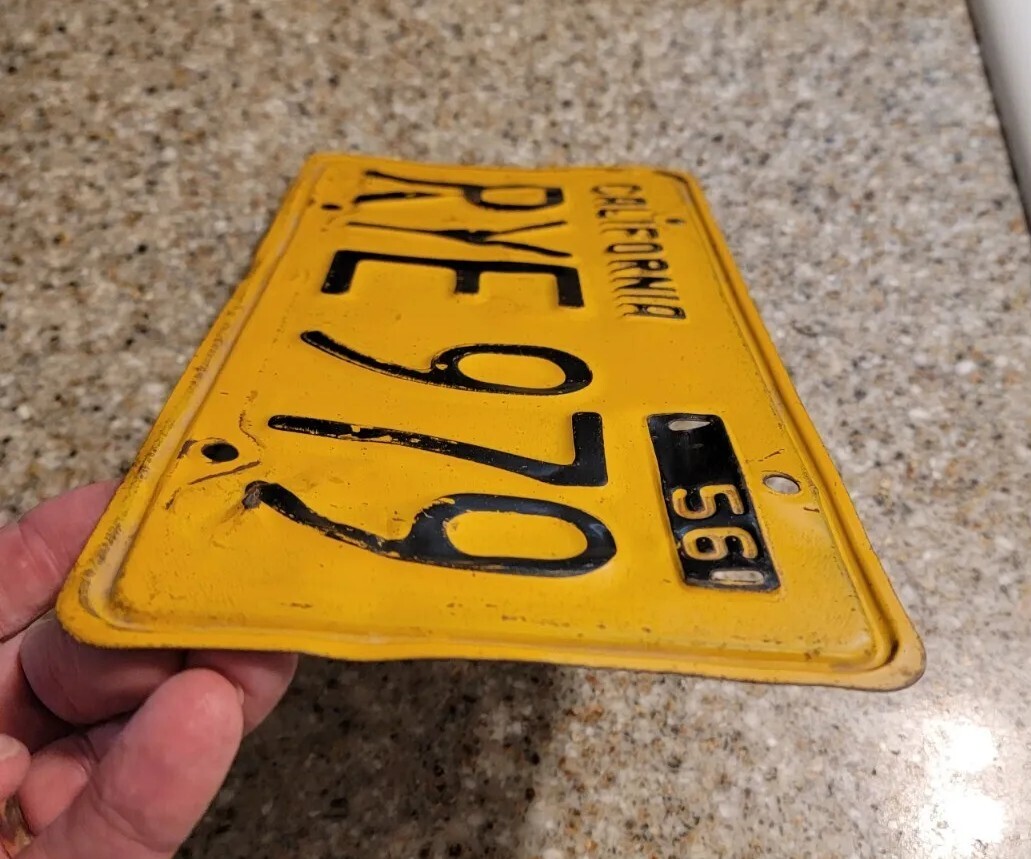 1956 56 California CA license plate set front rear black yellow