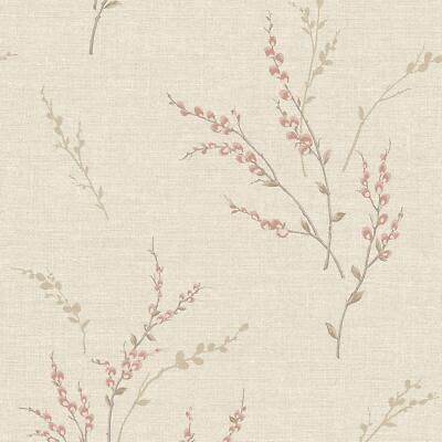 Belgravia Carmella Floral Wallpaper Textured Vinyl Metallic Hessian Pink 7153