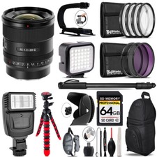 Sony FE 20mm f/1.8 G Lens - Video Kit Flash - 64GB Kit Bundle