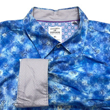 XL Society of Threads Men's Slim Fit Dot Print Dress Shirt White Blue Sz swirl