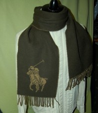 NWT POLO BY RL Reversible wool scarf olive heather with BIG polo logo ITALY