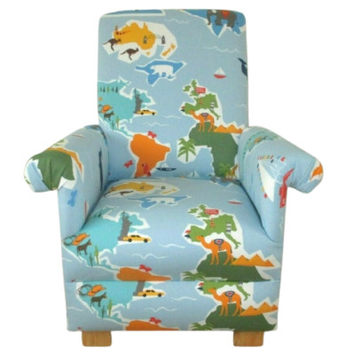 John Lewis Globe Trotter Stoff Kinderstuhl Kinder blau Sessel Weltkarten Sitz