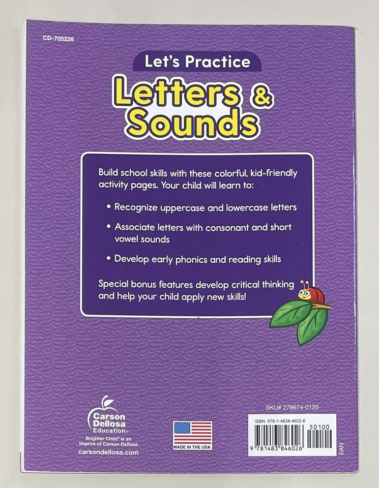 Let's Practice Letters & Sounds Pre-K/K 2018 Carson Dellosa Workbook ...