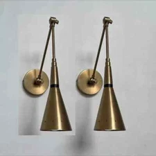 Mid Century Set of 2 Wall Sconce Light Fixture Raw Brass Wall Lamp Bedroom Light