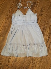 NWT Cider Solid Chiffon Ruffle Halter Mini Dress - Light Blue XL