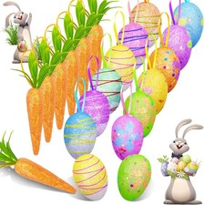 18Pcs Easter Ornaments for Tree Egg Carrot Ornaments Colorful Foam Easter Tre...