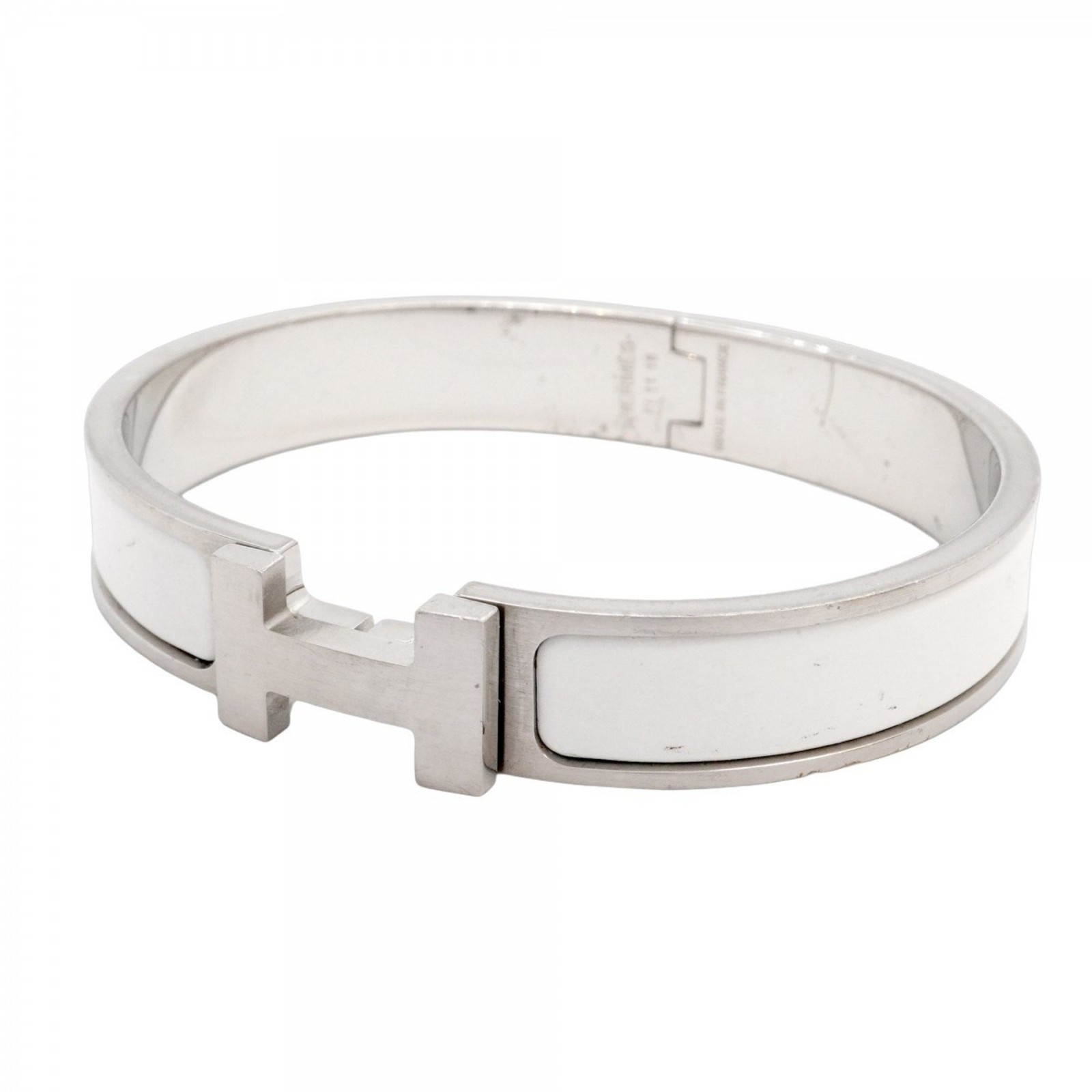 Hermes Silver White Metal Click Clack PM Bangle for Women GZl1a5x4-image