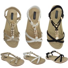 womens comfy summer sandals flat low wedge elastic strap cushioned embellished