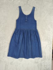 Denim Jumper Dress M Blue Cotton Sleeveless Midi Modest cottagecore prairie