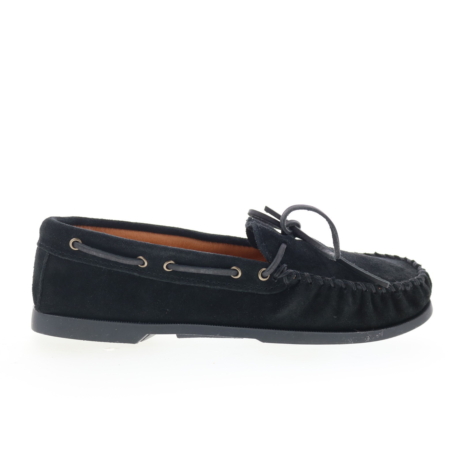 Minnetonka Asher 919C-BLK Mens Black Suede Loafers & Slip Ons Moccasin Shoes