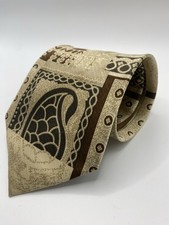John Blair 100 Silk Tie XL 65  x 3.875  Beige Brown Geometric Handmade China