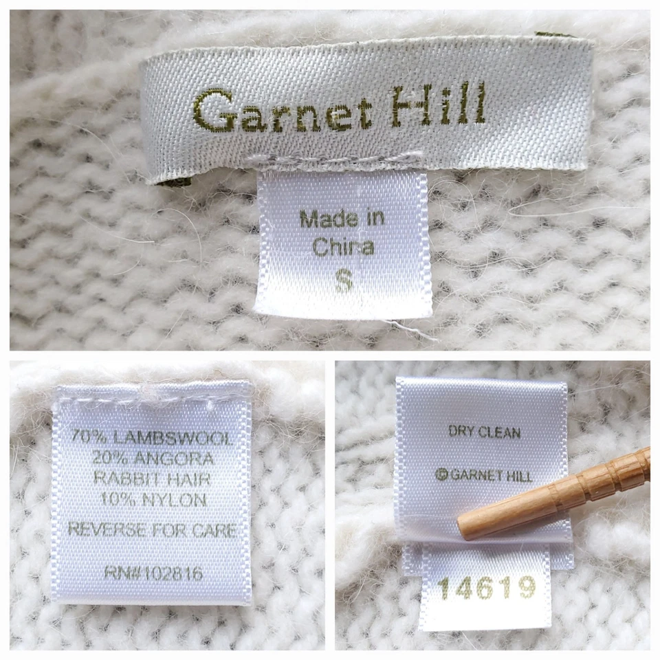 Garnet Hill Pullover Sweater Size S Cream Lambswool Angora Blend Asymmetrical - Image 3 of 4