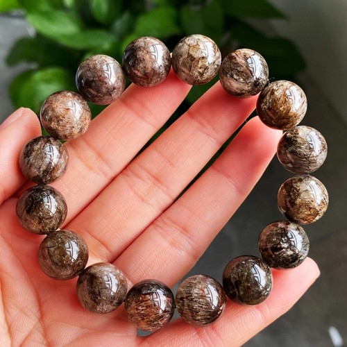 13mm Natural Black Gold Rutilated Super 7 Quartz Crystal Beads Bracelet C1707 - Picture 4 of 9