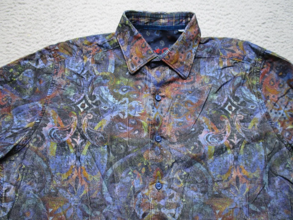 Robert Graham Shirt Mens L Gray Abstract Paisley Corduroy Flip Cuff Long Sleeve - Image 2 of 4