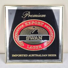 Vintage Swan Lager Framed Bar Mirror Australian Beer 13x13 Beeco Mfg