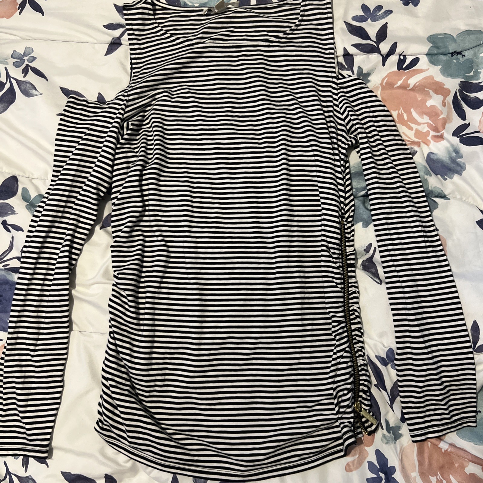 Michael Kors donna taglia XL blu bianco righe spalle fredde manica lunga cotone