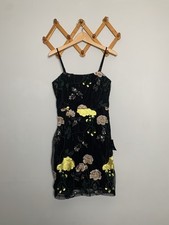 New Lulus Rue Black Floral Embroidered Sequin Bodycon Mini Dress SZ M