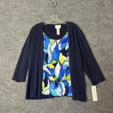 Alfred Dunner Womens Blouse Size Medium Embellished Multi Color Office New