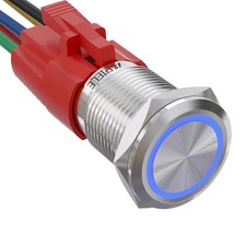 16mm Stainless Steel Latching DC Push Button Switch with LED Blue On Off 12V