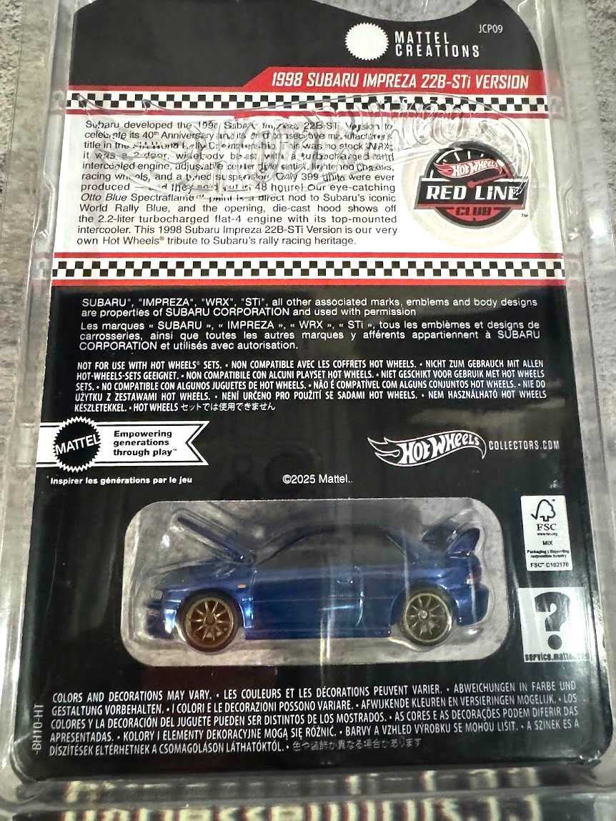 Hot Wheels 2025 RLC 1998 Subaru Impreza 22B-STI Version JCP09-9893