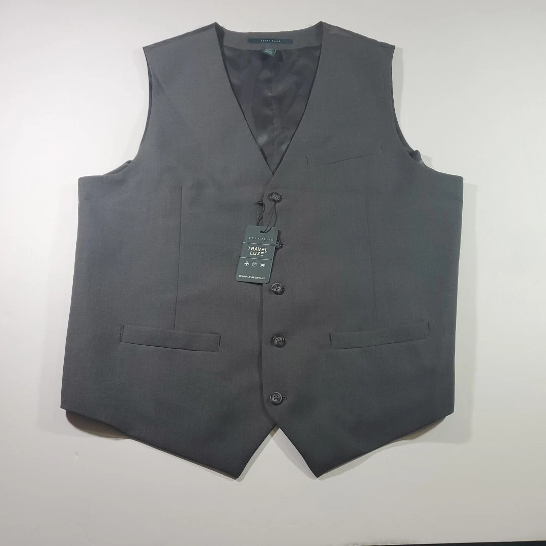 New Perry Ellis Travel Luxe Wrinkle Resistant Corded Twill Striped Suit Vest