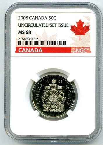 2008 CANADA 50 CENT NGC MS68 HALF DOLLAR - EXTREMELY SCARCE TOP GRADE ONLY 2