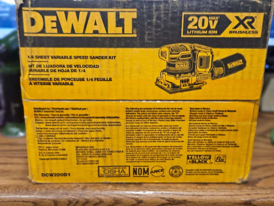 DEWALT # DCW200D1-20V Max XR sem escova sem fio 1/4 folha variável LIXADEIRA NOVA NA CAIXA - Imagem 3 de 4