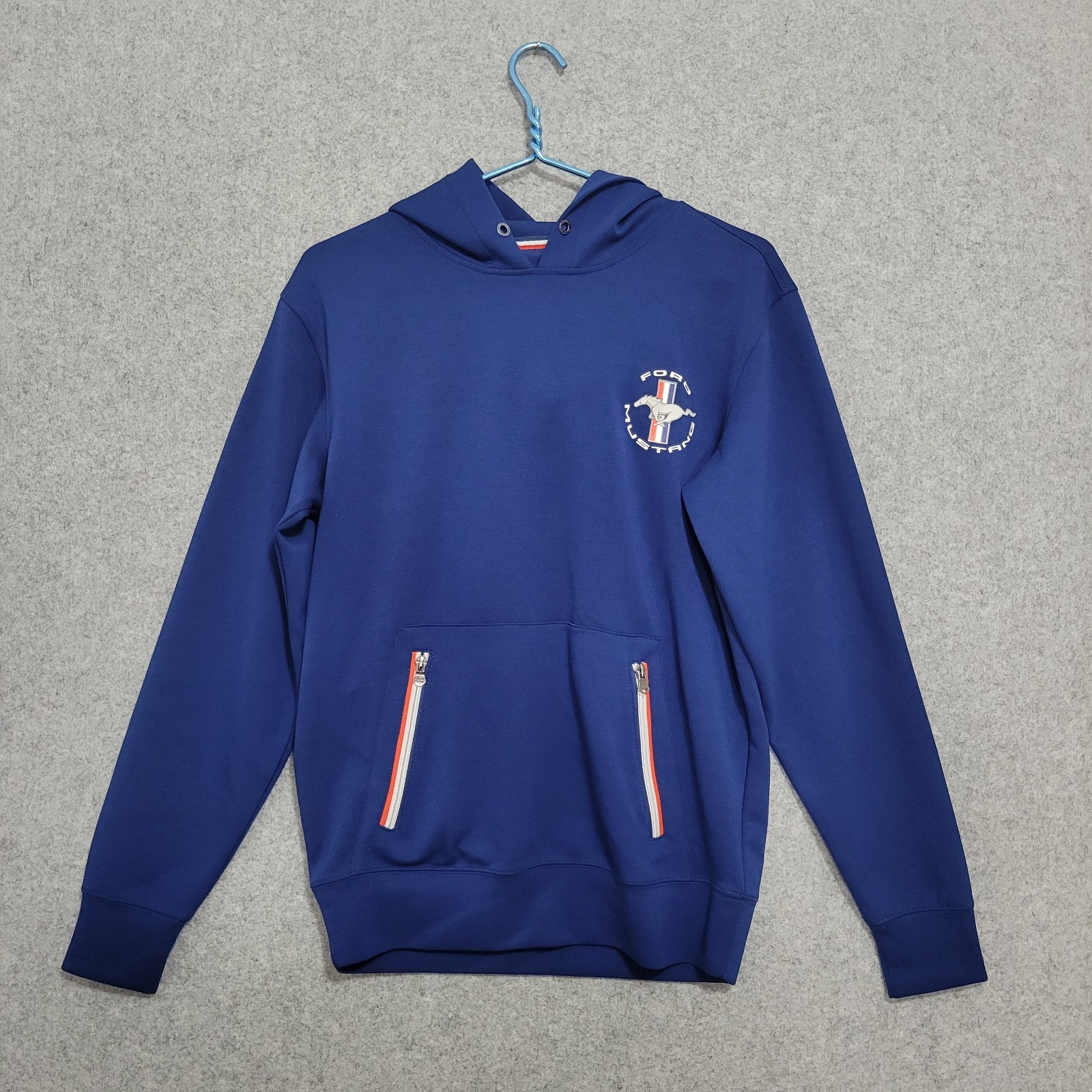 Felpa con cappuccio uomo Ford Mustang piccola blu royal con licenza logo pony racing