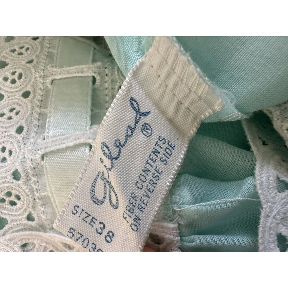 1970s Vintage Aqua Blue Lace Trim Maxi Nightgown Lingerie Dress size 38 M/L - Image 3 of 4