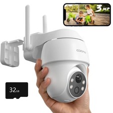 COOAU 2K Outdoor Wireless Security Camera Home WiFi Battery CCTV System SD Card
