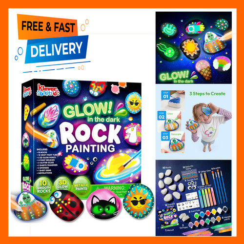 Kids rock painting kit glow in the dark arts crafts supplies for children ages 6