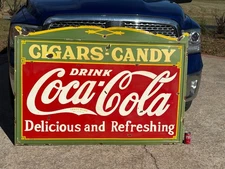 ORIGINAL 1936 "COCA COLA" X-LARGE EMBOSSED PORCELAIN SIGN, (60"x 42") BEAUTIFUL