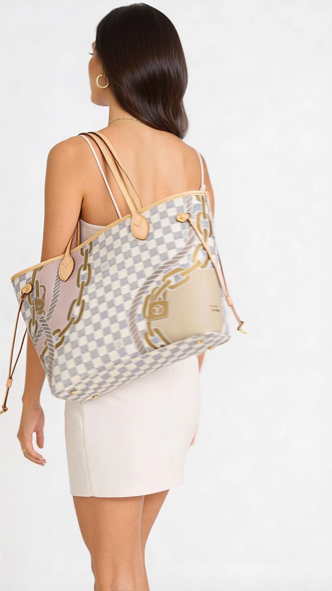 Stunning Louis Vuitton Neverfull MM Damier Azur Nautical Print Bag