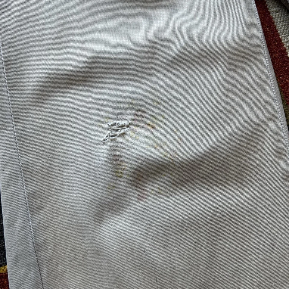 Vintage 1950s 60s Cotton Chino Trousers Khaki Pants Sz 32 - Distressed - Image 4 of 4