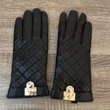 MICHAEL KORS Quilted Genuine Leather Hamilton Lock Black Designer Gloves