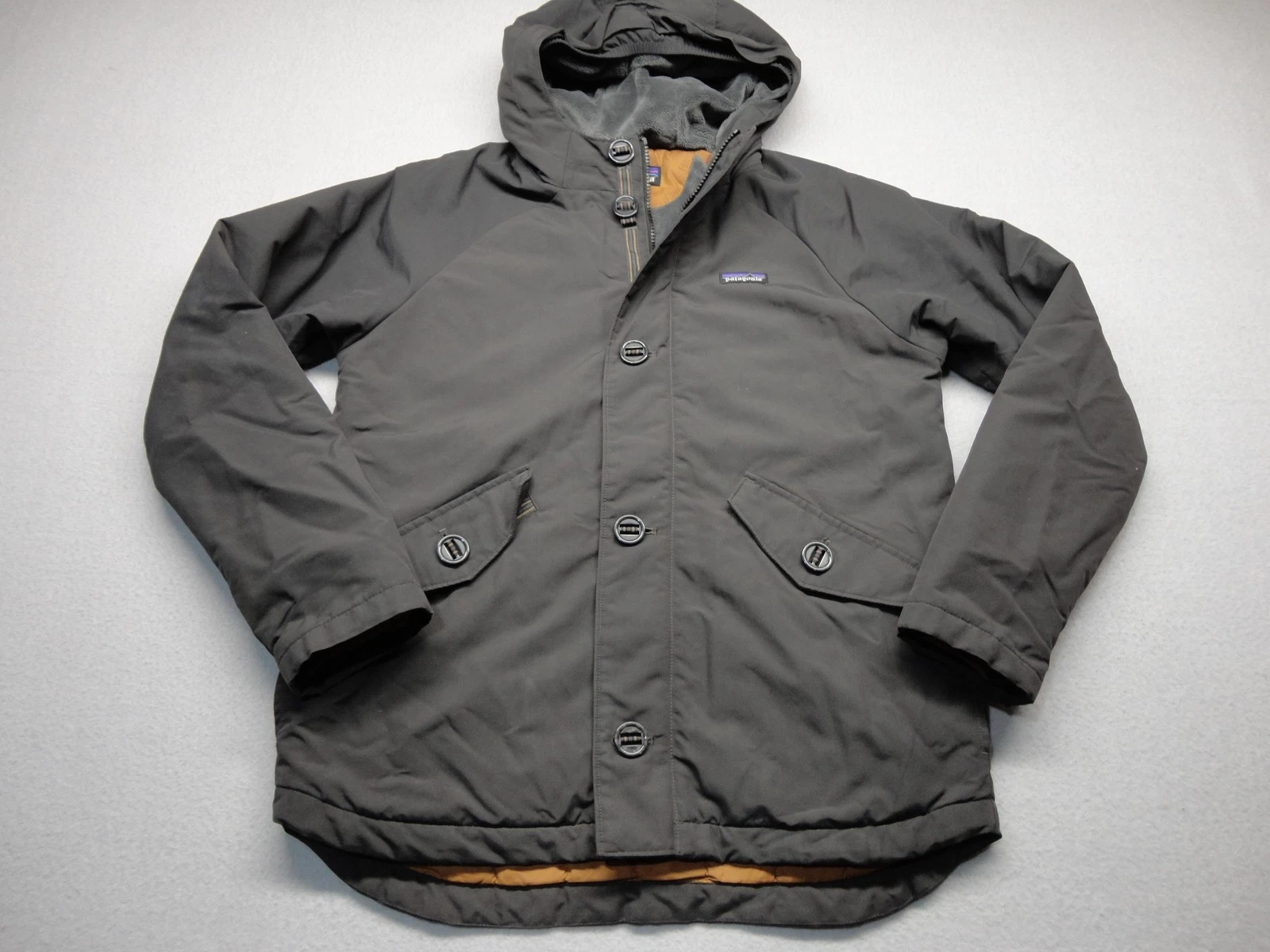 Patagonia Isthmus Jacket Boys 2XL Black Hooded Fleece Lined Parka Full Zip