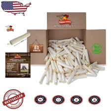 Rawhide Dog Chews 80 Count - Natural, Collagen Rich, Destructive Chewing