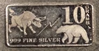MPM Bull vs Bear Market 10 Gram .999 Fine Silver Fractional Bar Ingot - Rare!