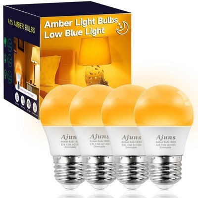 Ajuns Amber Sleep Light Bulb Dimmable, Blue Blocking, A15 E26 