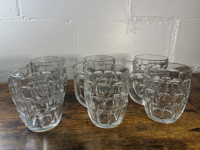 Set of 6 Libbey Thumbprint Glass Mugs 22oz Mexico Heavy Beer Stein
