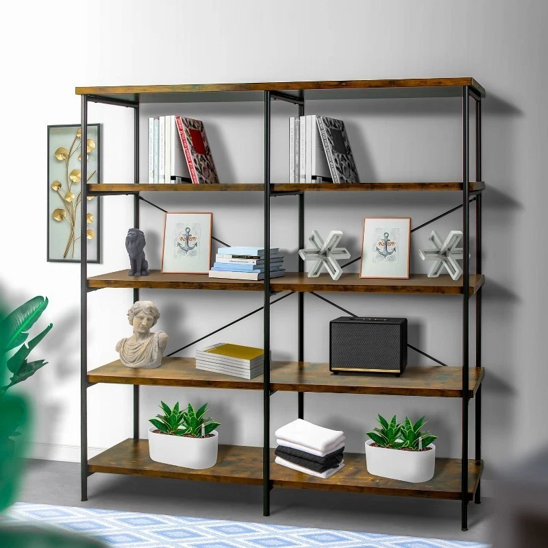 Benzara 63" Industrial 4 Tier Bookshelf with Particleboard and Metal Frame - Image 3 of 4