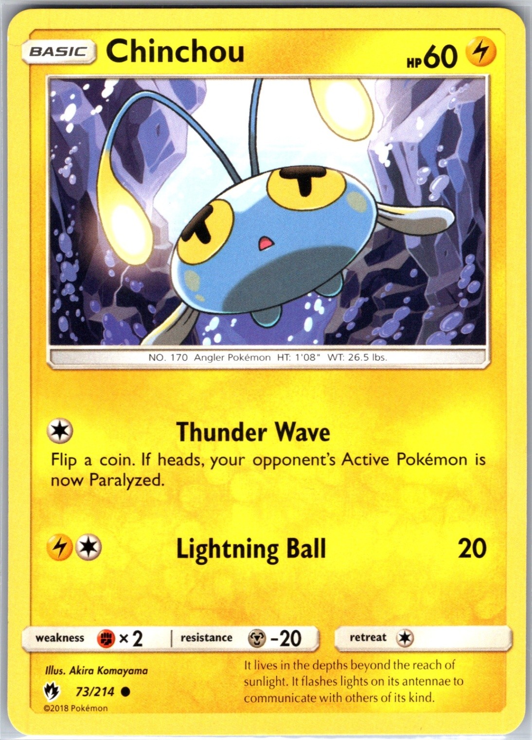 Chinchou 73/214 Common Regular Card SM - Lost Thunder Pokemon TCG LP