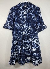 GAP Tie Dye Shirt dress Size S Navy White Button Down String Waist Pockets