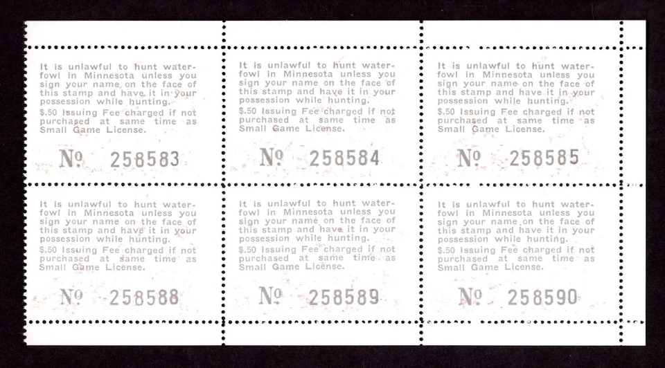 US 1977 MINNESOTA STATE DUCK HUNTING STAMPS SCOTT #1 BLOCK OF 6 $3.00 MALLARDS - Image 2 of 2