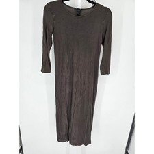 H&M BAsics Womens Sz XS 3/4 Sleeve Midi Shirt Dress Chocolate Brown