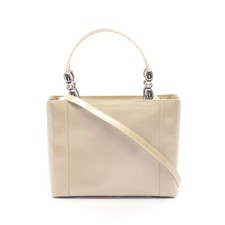 Christian Dior Maris Pearl Handbag Enamel Leather Beige 2-Way #RC3803