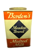 Borden's Malted Milk Tin Meadow Brand Beverage 10 lb. Cabin Home USA Vintage