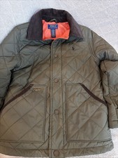 Polo Ralph Lauren Boys SM Olive Green Quilted Barn Jacket Brown Corduroy Collar