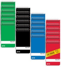 Spiral Memo Pads, 24 Pack, 3 x 5 inches, 60 Sheets, College Rule, by , Assort...