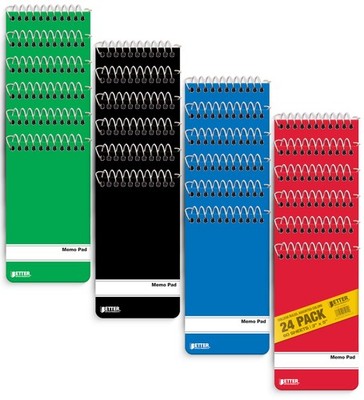 Spiral Memo Pads, 24 Pack, 3 x 5 inches, 60 Sheets, College Rule, by , Assort...